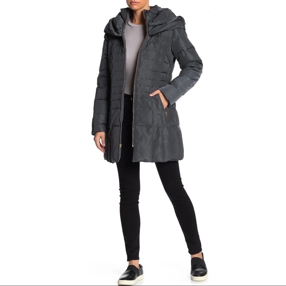 𝅺cole Haan Zip Front Down Puffer Parka Hooded Graphite
